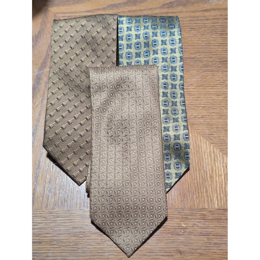 Daniel De Fasson Studio Men's Set of 3 Gold Tone 100% Silk Handmade Ties